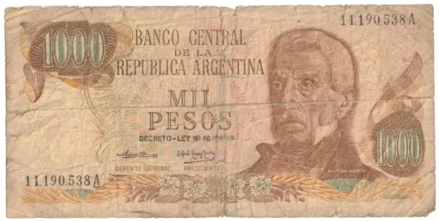 1976-1982 ND ARGENTINA 1000 Pesos Banknote P-304c #6