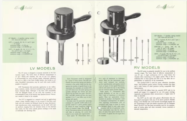 1971 Brookfield Engineering Laboratories Synchro-Lectric Viscometer Brochure