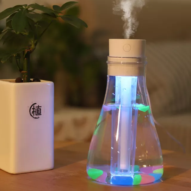 500ML Wishing Bottle Shaped Humidifier Night Light With USB Cable (White) New UK