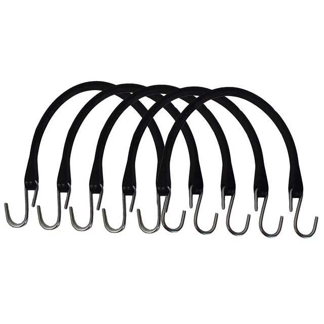 Set of 5 HD 15" Natural Rubber Tarp Straps/Bungee Cords w/ S-Hooks