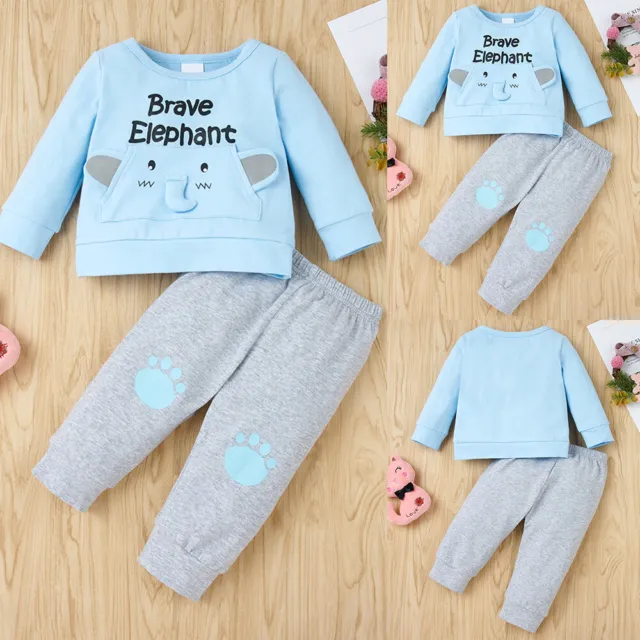 Newborn Baby Boys Elephant Long Sleeve Tops Pants Casual Outfits Clothes Set