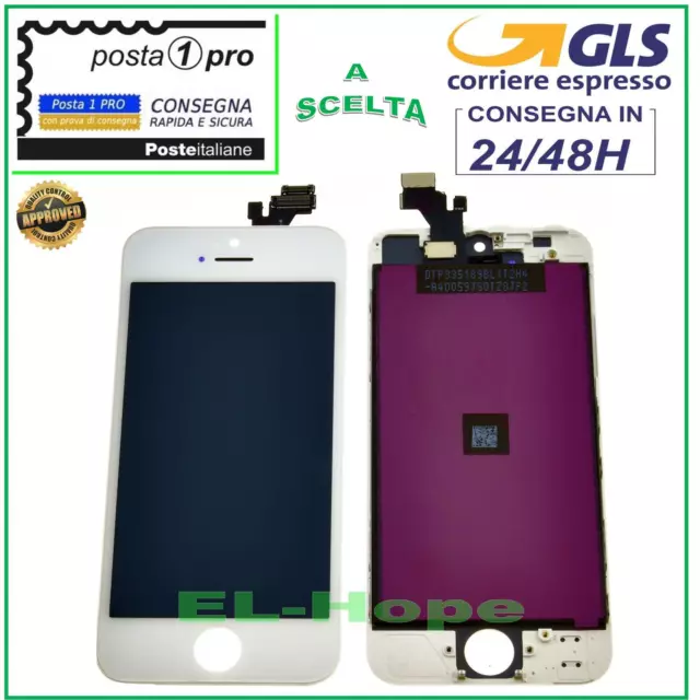 Touch Screen Lcd Display Retina Per Apple Iphone 5 Schermo Bianco + Frame