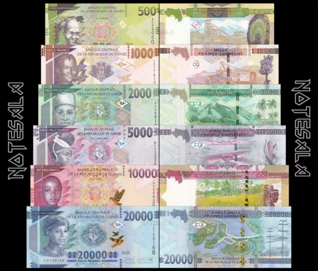 Guinea Set 6 Pcs 500, 1000, 2000, 5000, 10000 & 20000 Francs 2018-2022 New-Unc