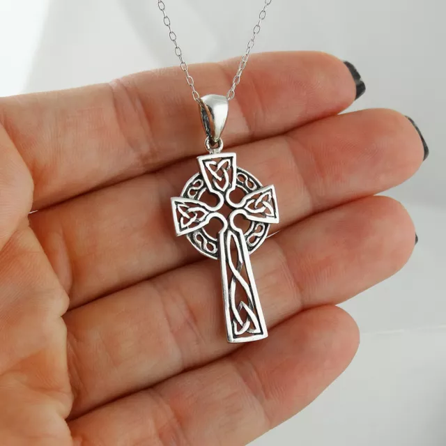 Sterling Silver Celtic Knot Cross Necklace - 925 Sterling - Triquetra Irish 18"