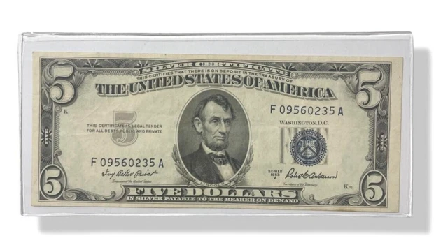 Series 1953-A $5 Blue Seal Silver Certificate Note F/A Block  Nice AU/UNC