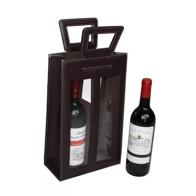 Leather Red Wine carrier bag brown Gift Bags for 2 double bottle