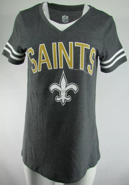 New Orleans Saints NFL Women's G-III Short Sleeve V-Neck White Logo Gray XS-2XL