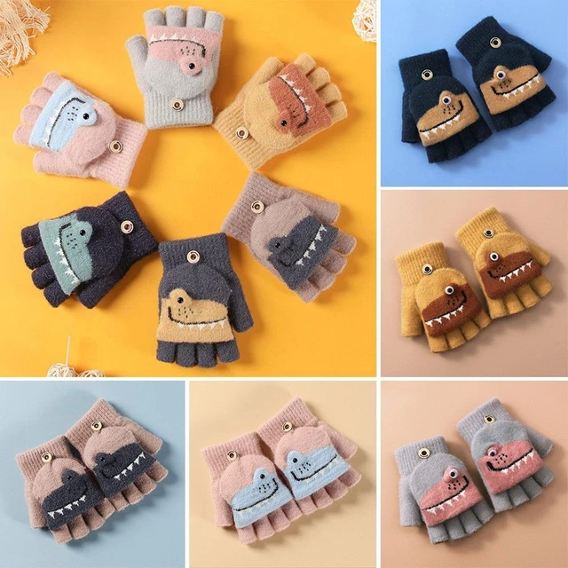 Children Soft Kids Gloves Thick Warm Cute Knitted Mittens For 5-12 Years Old