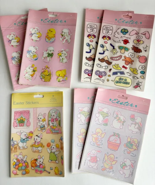 Lot VTG 1988 Gibson Greetings Easter Stickers Bunny Lamb Chick Faces 7 Packs NIP