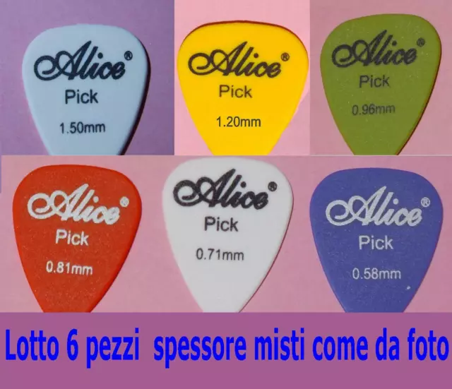 Lotto 6 Plettri Per Chitarra Ukulele Basso - Alice Spessori Assortiti