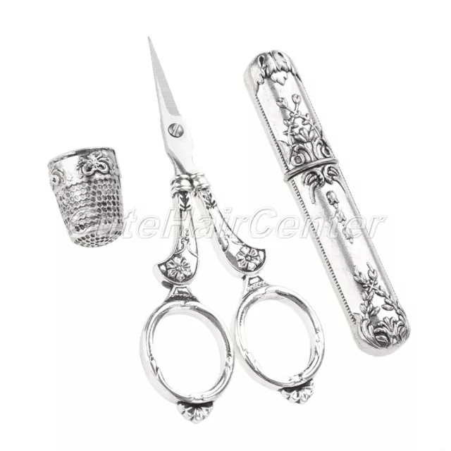 Vintage Stainless Steel Sewing Kits Scissors/Thimble/Needle Case DIY Sewing Tool