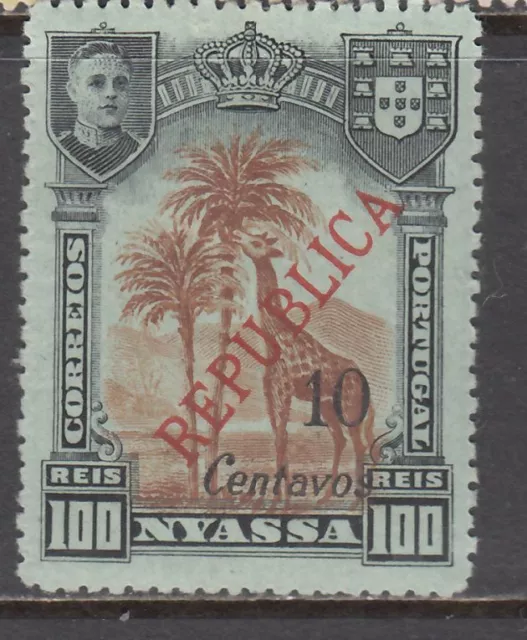 Nyassa Co. - 10c on 100r King Manoel II Issue Optd Republica (MLH) 1921 (CV$5)
