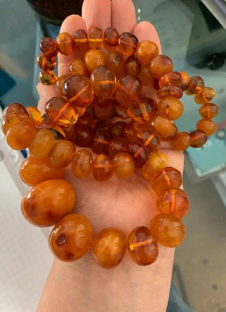 Collier Ancien En Ambre Baltique - Perles Facettées - 84 Cm, 120 G - Fait Main