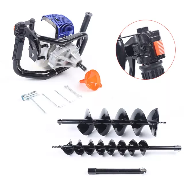52CC 2-stroke Gas Powered Earth Auger Post Hole Digger With 2 Drill Bits