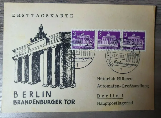 Postkarte, Freimarke, Berliner Stadtbilder (IV), Mi. Nr. 231, 3er Streifen