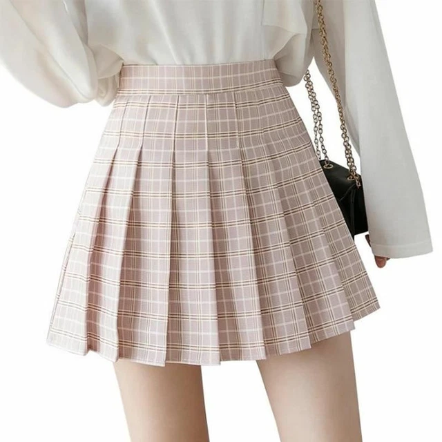 1 PC Femmes Été Jupe Taille Haute Plissé à Carreaux Femelle Mignon Doux Filles