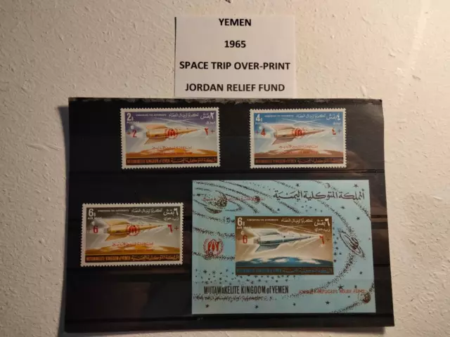 Yemen 1965 viaggio spaziale Giordania fondo soccorso sovrastampa 3 + m/s set completo nuovo di zecca