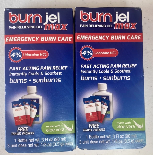 BURN JEL MAX Pain Relieving Gel EMERGENCY BURN CARE 3.oz ( 2 PK BUNDLE