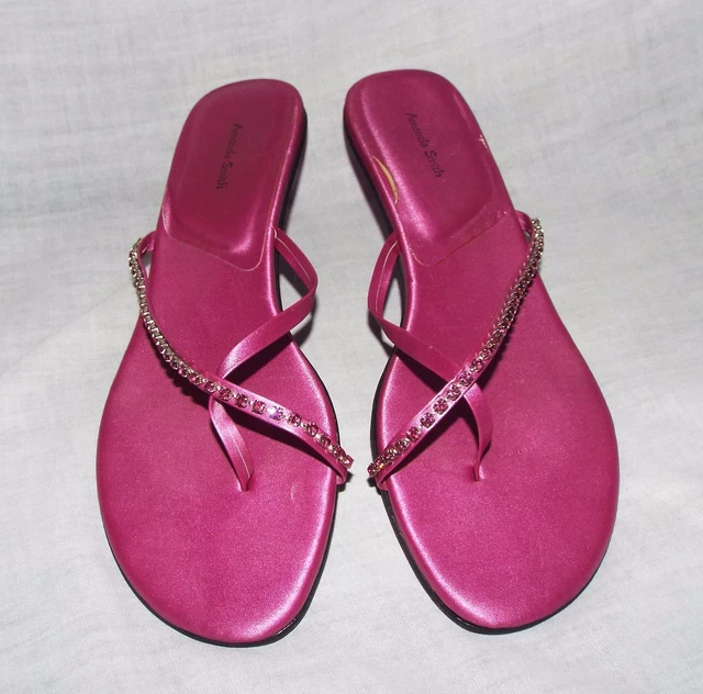 AMANDA SMITH Fuschia Pink Rhinestone Cross Toe Sandal Heeled Shoes 10 M AMANDA SMITH Fuschia Pink Rhinestone Cross Toe Sandal Heeled Shoes 10 M
