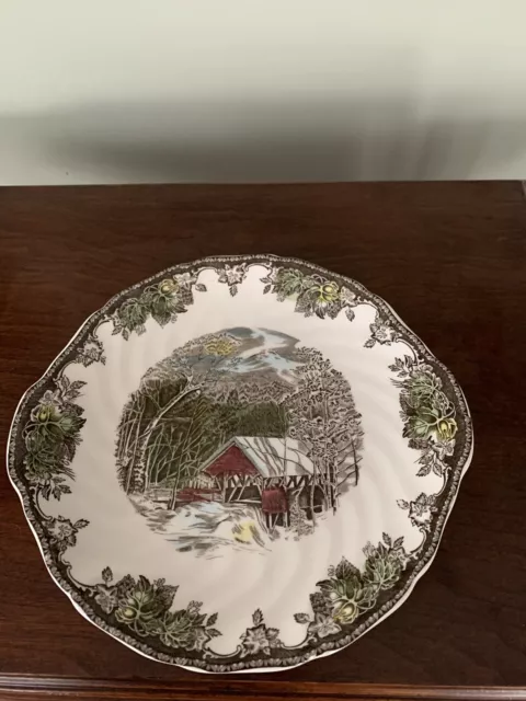 Johnson Bros England The Friendly Village 10" Cake Plate Platter Covered Bridge