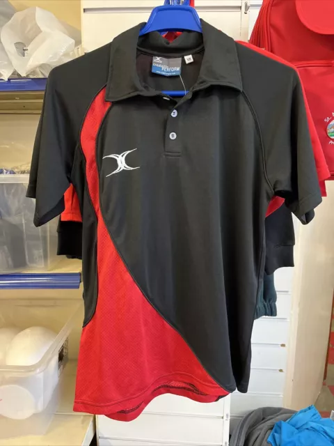 Gilbert Rugby Junior Match Training Shirt Kids Top Black Red MB