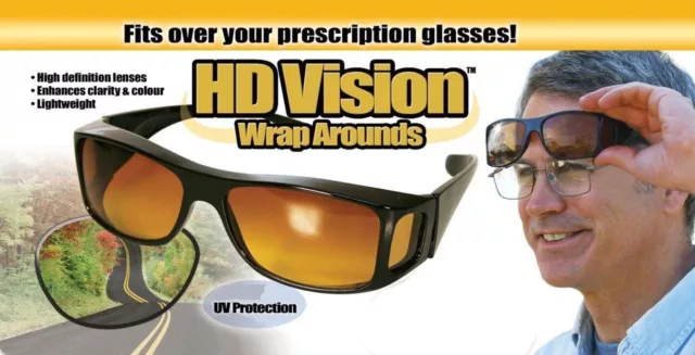 Night Vision Driving Wraparound Sunglasses Fits Over Glasses As Seen On TV New