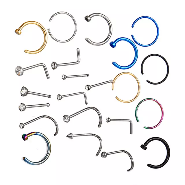 Mix 22pcs Stud Nose Ring Hoop Septum Helix Nostril Piercing Labret Lip Cartil-EL