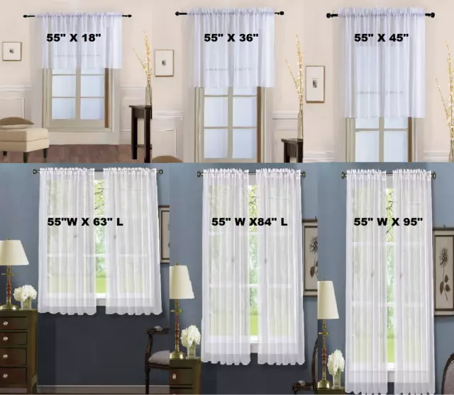 2Pc 55" Wide X 18" Length Topper Voile Sheer Window Dressing Curtain Panel