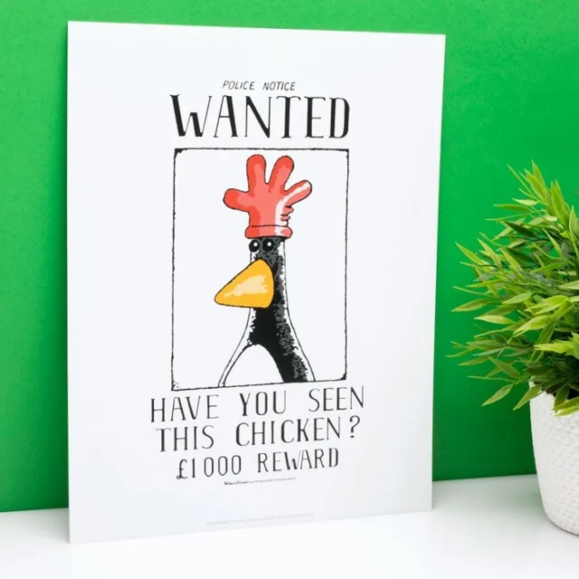 Official Wallace & Gromit Feathers McGraw Wanted Poster 11" x 14" Art Print