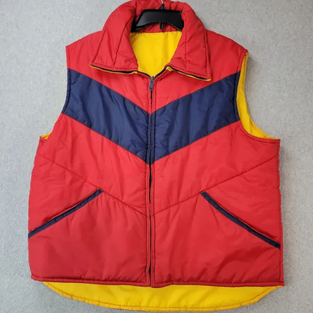 Vtg 80's JC Penney Mens Reversible Puffer Vest Sz X Large Red Blue Yellow
