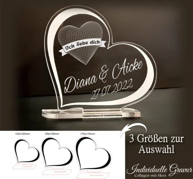 Valentinstag Geschenk Acryl Herz Aufsteller mit Wunschgravur Liebe Hochzeit Paar