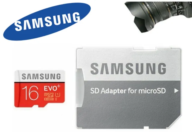 Carte Mémoire Micro SDHC Classe 10 Samsung Evo Plus 16 Go 4k HD avec Adaptateur 2
