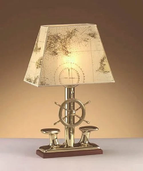 Maritime Tisch Lampe aus Messing Pergament Papier H:33cm Nachttisch Leuchte