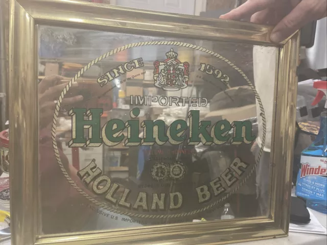 Vintage Heineken Imported Holland Beer Framed Mirror Sign Man Cave Bar