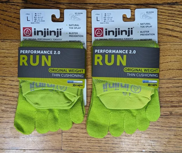 Injinji Performance 2.0 Multi Sport Toe Sock RUN No Show Large Unisex Lime Green