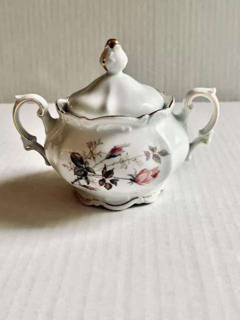 Vintage Floral Mitterteich Bavaria  Germany Sugar Bowl with Lid.Lovely!