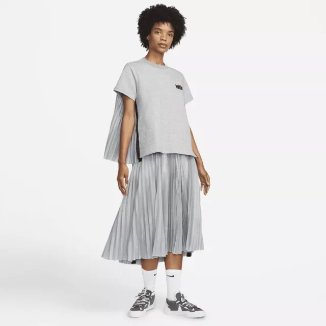 Nike X Sacai Gray Pleated Skirt Womens Large Midi White Grey cv5713-100 a-line