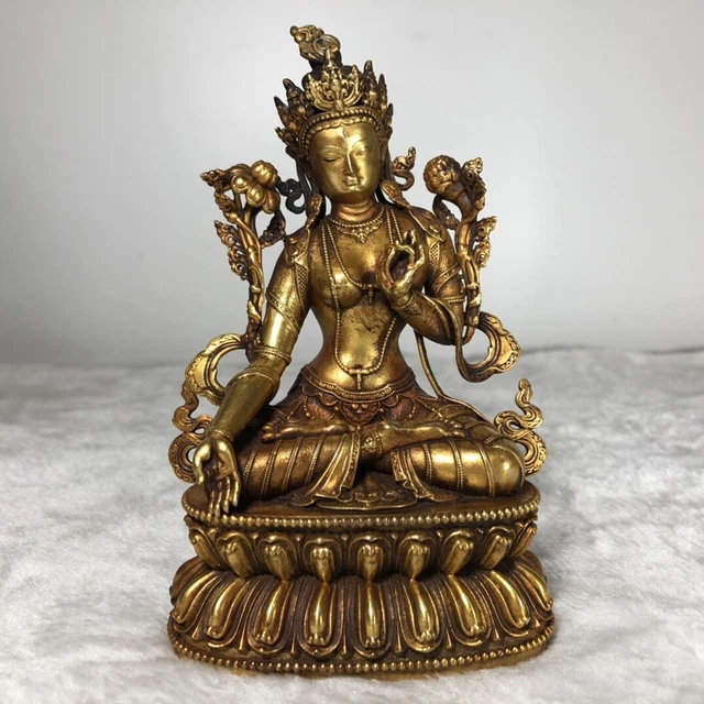 Chinese Exquisite Handmade Guanyin Gilt Bronze Statue