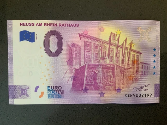 Null Euro ANNIVERSARY-NULL-0-EURO-SOUVENIR-SCHEIN 2021-2 # Neuss am Rhein Rathaus ...