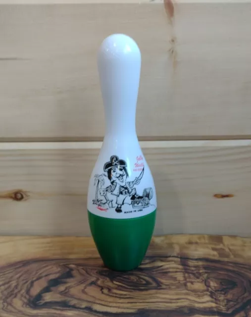 Vintage Green Jolly Wally Pirate Bowling Pin Coin Bank 8" Master Industries USA