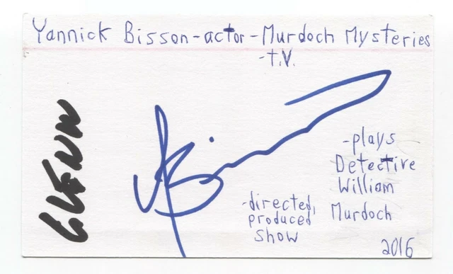 Yannick Bisson Signed 3x5 Index Card Autographed Signature Actor