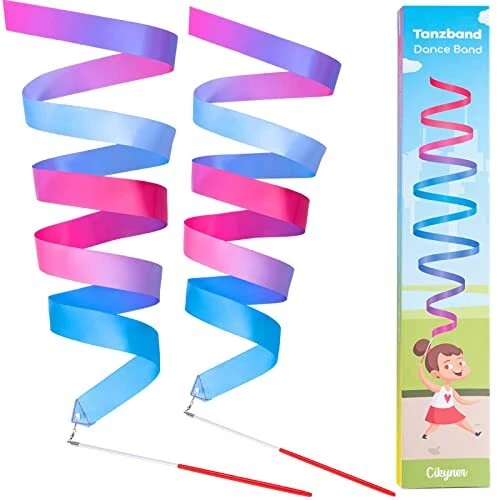 Cikyner Gymnastics Ribbon, 2 Pack Colorful Gymnastics Band with Stick, Dance