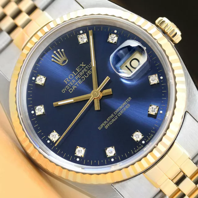 Autentico Rolex da Uomo Datejust 16233 Bicolore Fabbrica Diamante Dial Orologio
