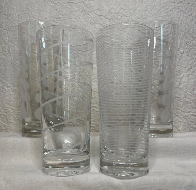 SET OF 4 MIKASA CHEERS Tall Highball Iced Tea ETCHED GLASSES 7.25 in