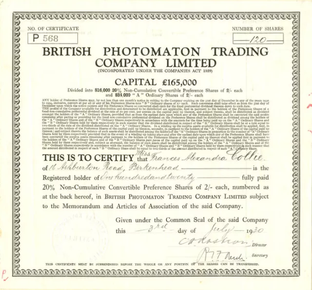 British Photomaton Trading Co. Limited - Foreign Stocks