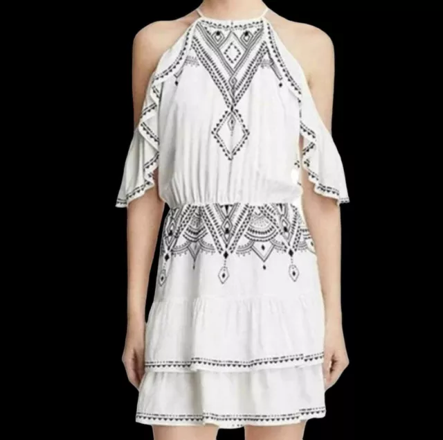 PARKER Revolve Dress Size M White Off Shoulder Embroidered Ruffle Dress Mini