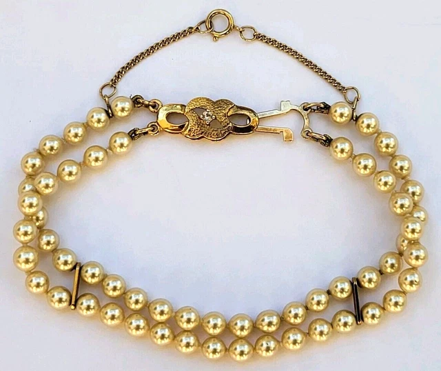 Bracelet Vintage 2 Rangs En Argent 925 Plaqué Or Avec Perles Nacrées - Occasion En Très Bon état
