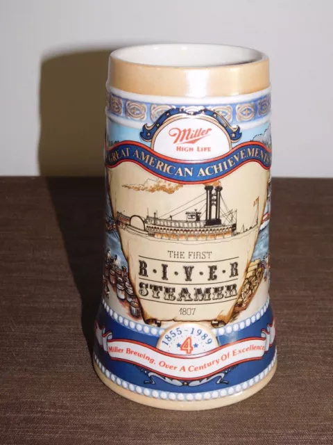 Vintage 1855-1989 7" High Miller High Life Ceramic Beer Mug River Boat Steamer
