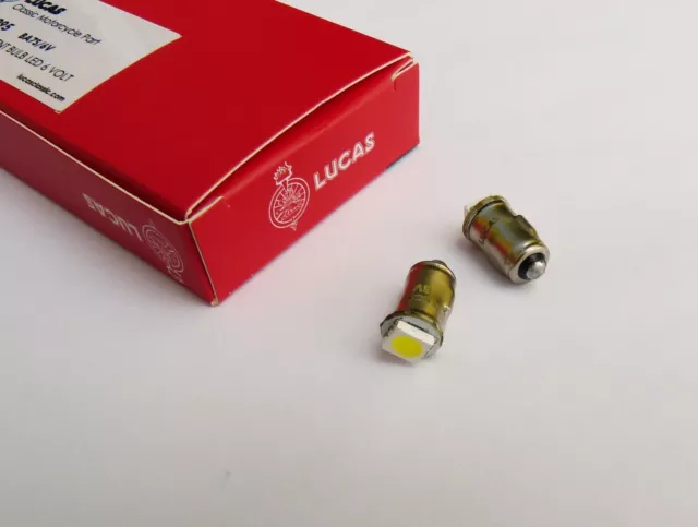 Lucas 6V Pair Clear / White LED BA7s Bulbs for Instrument Warning Lamps, GLB282