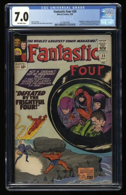 Fantastic Four #38 CGC FN/VF 7.0 Off White Sandman! Medusa!  Jack Kirby!